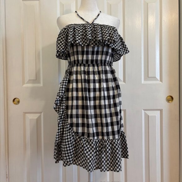 J. Crew Dresses & Skirts - J. Crew Black/White Gingham Ruffle Halter Mini Dress Size Small